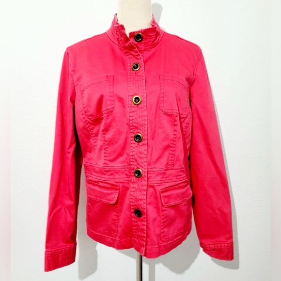 Charter Club Women’s Pink Utility Jacket Size Large Cotton Blend Button Front - Picture 1 of 10